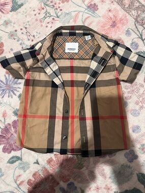 Burberry Tan Plaid Short-Sleeve Button-Down Shirt